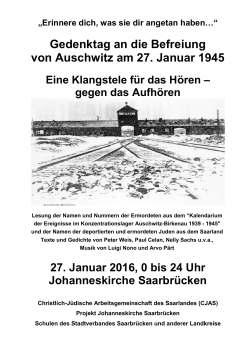 Gedenktag an die Befreiung von Auschwitz am 27. Januar 1945