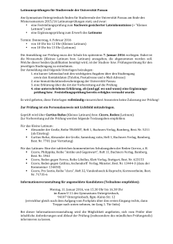 Informationen zur Latinumsprüfung WS 2015/16 Universität Passau
