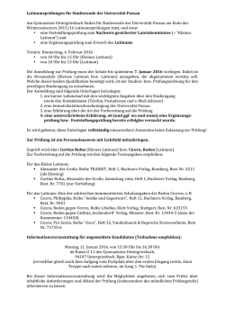 Informationen zur Latinumspr&uuml;fung WS 2015/16 Universit&auml;t Passau