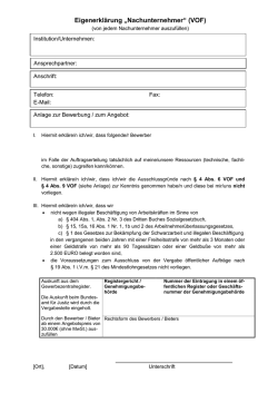 Eigenerkl&auml;rung &bdquo;Nachunternehmer&ldquo; (VOF)