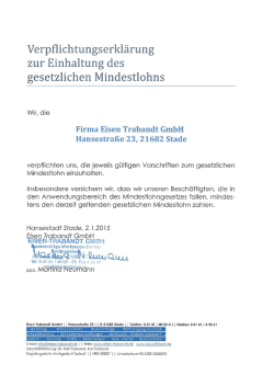 Verpﬂichtungserklärung zur Einhaltung des gesetzlichen Mindestlohns
