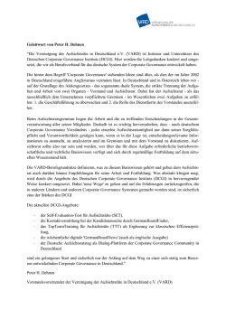 Geleitwort von Peter H. Dehnen "Die Vereinigung der Aufsichtsräte