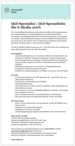 I&D-Spezialist / I&D Spezialistin f&uuml;r E