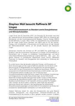Stephan Weil besucht Raffinerie BP Lingen