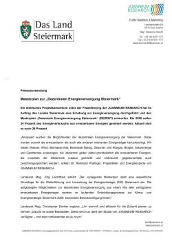 Masterplan zur „Dezentralen Energieversorgung Steiermark“