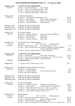 Gottesdienste 2016 - 17 01 - 31 01