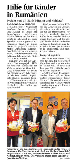 HNA - 01.08.2015 - Hilfe f&uuml;r Kinder in Rum&auml;nien - VR