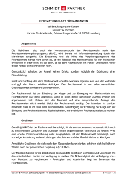 INFORMATIONSBLATT F&Uuml;R MANDANTEN bei Beauftragung der
