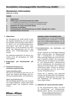 Grunds&auml;tze ordnungsgem&auml;&szlig;er Buchf&uuml;hrung (GoBD) Mandanten