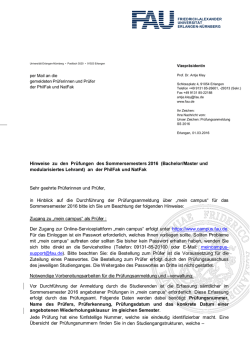 Hinweise zu den Pr&uuml;fungen des Sommersemesters 2016 (Bachelor