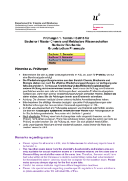 Prüfungen 1. Termin HS2015 für Bachelor / Master Chemie und