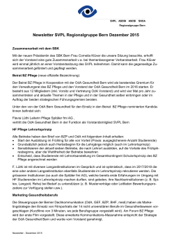 Newsletter SVPL Regionalgruppe Bern Dezember 2015