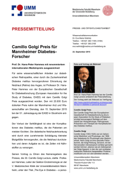 PRESSEMITTEILUNG Camillo Golgi Preis für Mannheimer Diabetes