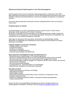 Stellenausschreibung Projektmanager/in in einer