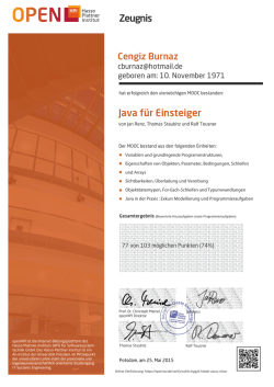 Java f&uuml;r Einsteiger Zeugnis