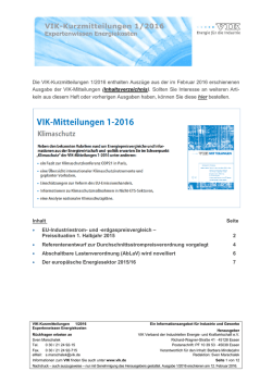 Die VIK-Kurzmitteilungen 1/2016 enthalten Ausz&uuml;ge aus der im