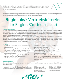 Regionale/r Vertriebsleiter/in der Region Süddeutschland