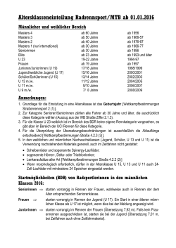 Altersklasseneinteilung Radrennsport/MTB ab 01.01.2016