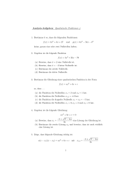 Analysis-Aufgaben: Quadratische Funktionen 4 1. Bestimme k so