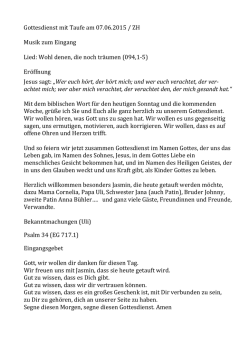 Gottesdienst mit Taufe am 07.06.2015