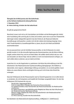 Dr. Heinz Schirnig, Gr&uuml;nder des hbs kulturfonds