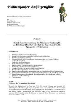 Protokoll der Generalversammlung der Wildeshauser Schützengilde