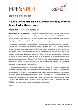 PRESS RELEASE 15-minute contracts on Austrian Intraday market