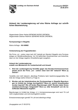 Pyrolyseanlage in Stegelitz Drucksache 6/4321 Antwort