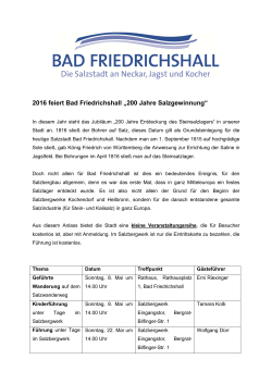 2016 feiert Bad Friedrichshall „200 Jahre Salzgewinnung“
