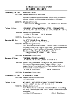Gottesdienstordnung Erlst&auml;tt 21.12.2015