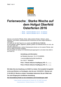 Ferienwoche Ostern 2016 mit Anmeldung