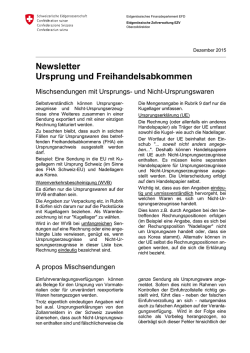 Newsletter Ursprung und Freihandelsabkommen