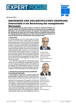 SWISSNESS UND ZOLLRECHTLICHER URSPRUNG