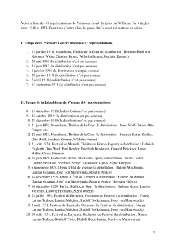 Voici la liste des 67 représentations de Tristan et Isolde dirigées par