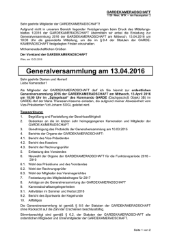 Einladung zur Generalversammlung 2016