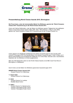 Pressemitteilung World Cheese Awards 2015, Birmingham