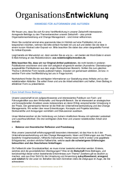 HINWEISE F&Uuml;R AUTORINNEN UND AUTOREN DER