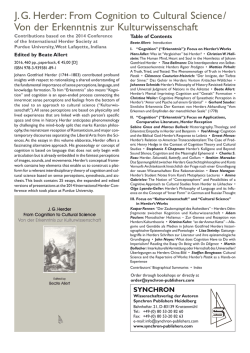 JG Herder: From Cognition to Cultural Science / Von der Erkenntnis
