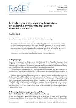 Individuation, Sinnerleben und Erkenntnis. Prop&auml;deutik der