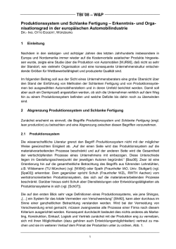 Produktionssystem und Schlanke Fertigung - Erkenntnis- und