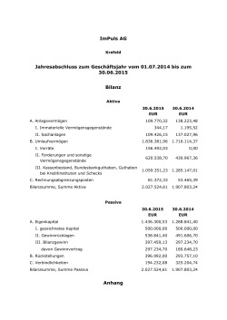 ImPuls AG Jahresabschluss zum Geschäftsjahr vom 01.07.2014 bis