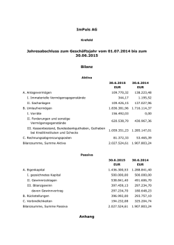 ImPuls AG Jahresabschluss zum Gesch&auml;ftsjahr vom 01.07.2014 bis