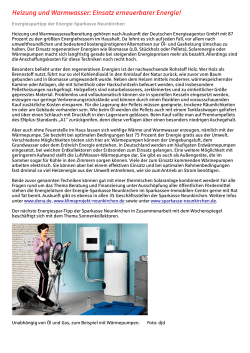 Heizung und Warmwasser: Einsatz erneuerbarer Energie!