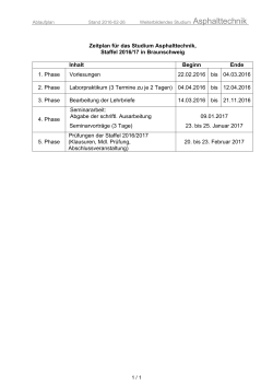 Zeitplan für das Studium Asphalttechnik, Staffel