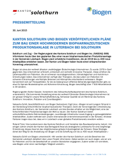 pressemitteilung kanton solothurn und biogen veröffentlichen pläne