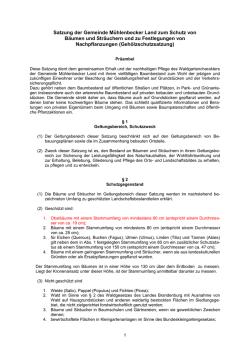 Satzung der Gemeinde M&uuml;hlenbecker Land zum Schutz von