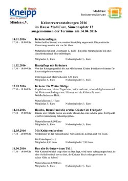 eine &Uuml;bersicht zu den Veranstaltungen 2016
