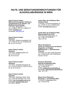 Hilfs- und Beratungseinrichtungen f&uuml;r Alkoholabh&auml;ngige in Wien