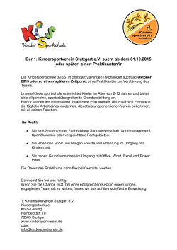 Der 1. Kindersportverein Stuttgart e.V. sucht ab dem 01.10.2015