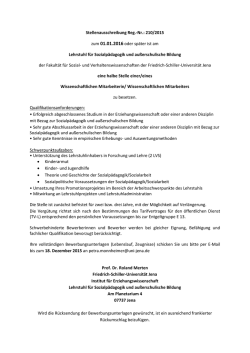 Stellenausschreibung Reg.-Nr.: 210/2015 zum 01.01.2016 oder